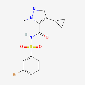 molecular formula C14H14BrN3O3S B7009425 N-(3-bromophenyl)sulfonyl-4-cyclopropyl-2-methylpyrazole-3-carboxamide 