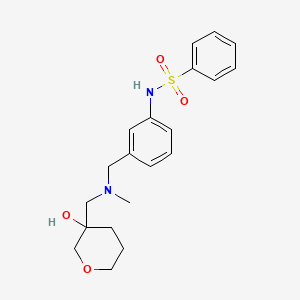 molecular formula C20H26N2O4S B7009628 N-[3-[[(3-hydroxyoxan-3-yl)methyl-methylamino]methyl]phenyl]benzenesulfonamide 