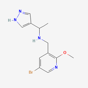 molecular formula C12H15BrN4O B7009836 N-[(5-bromo-2-methoxypyridin-3-yl)methyl]-1-(1H-pyrazol-4-yl)ethanamine 