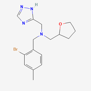 molecular formula C16H21BrN4O B7010002 N-[(2-bromo-4-methylphenyl)methyl]-1-(oxolan-2-yl)-N-(1H-1,2,4-triazol-5-ylmethyl)methanamine 