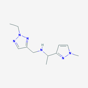 molecular formula C11H18N6 B7010258 N-[(2-ethyltriazol-4-yl)methyl]-1-(1-methylpyrazol-3-yl)ethanamine 