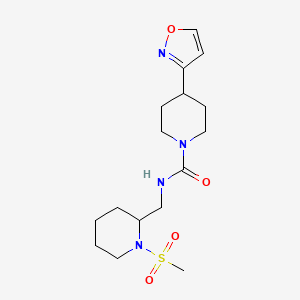 molecular formula C16H26N4O4S B7010801 N-[(1-methylsulfonylpiperidin-2-yl)methyl]-4-(1,2-oxazol-3-yl)piperidine-1-carboxamide 