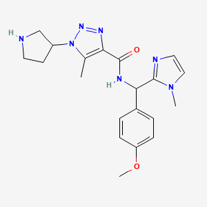 molecular formula C20H25N7O2 B7011291 N-[(4-methoxyphenyl)-(1-methylimidazol-2-yl)methyl]-5-methyl-1-pyrrolidin-3-yltriazole-4-carboxamide 