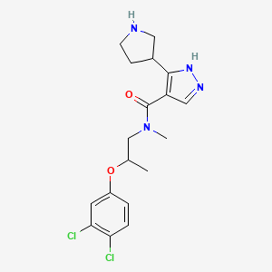 molecular formula C18H22Cl2N4O2 B7011491 N-[2-(3,4-dichlorophenoxy)propyl]-N-methyl-5-pyrrolidin-3-yl-1H-pyrazole-4-carboxamide 