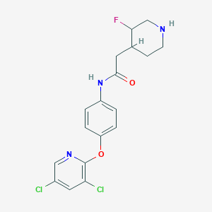 molecular formula C18H18Cl2FN3O2 B7011509 N-[4-(3,5-dichloropyridin-2-yl)oxyphenyl]-2-(3-fluoropiperidin-4-yl)acetamide 