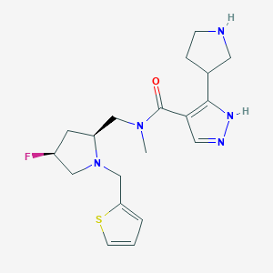 molecular formula C19H26FN5OS B7011517 N-[[(2S,4S)-4-fluoro-1-(thiophen-2-ylmethyl)pyrrolidin-2-yl]methyl]-N-methyl-5-pyrrolidin-3-yl-1H-pyrazole-4-carboxamide 