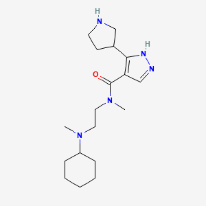 molecular formula C18H31N5O B7011676 N-[2-[cyclohexyl(methyl)amino]ethyl]-N-methyl-5-pyrrolidin-3-yl-1H-pyrazole-4-carboxamide 