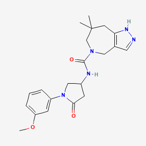 molecular formula C21H27N5O3 B7011835 N-[1-(3-methoxyphenyl)-5-oxopyrrolidin-3-yl]-7,7-dimethyl-1,4,6,8-tetrahydropyrazolo[4,3-c]azepine-5-carboxamide 