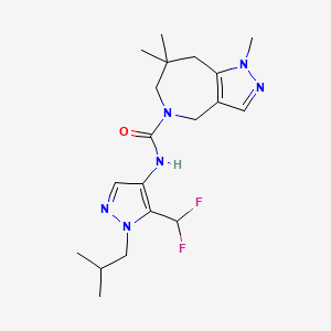 molecular formula C19H28F2N6O B7011839 N-[5-(difluoromethyl)-1-(2-methylpropyl)pyrazol-4-yl]-1,7,7-trimethyl-6,8-dihydro-4H-pyrazolo[4,3-c]azepine-5-carboxamide 