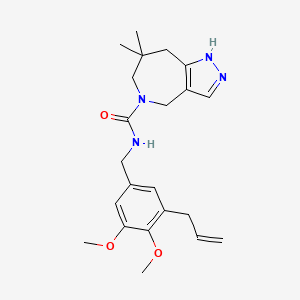 molecular formula C22H30N4O3 B7011846 N-[(3,4-dimethoxy-5-prop-2-enylphenyl)methyl]-7,7-dimethyl-1,4,6,8-tetrahydropyrazolo[4,3-c]azepine-5-carboxamide 