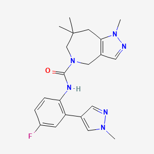 molecular formula C21H25FN6O B7011879 N-[4-fluoro-2-(1-methylpyrazol-4-yl)phenyl]-1,7,7-trimethyl-6,8-dihydro-4H-pyrazolo[4,3-c]azepine-5-carboxamide 