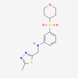 molecular formula C15H19N3O3S2 B7011981 N-[(5-methyl-1,3,4-thiadiazol-2-yl)methyl]-3-(oxan-4-ylsulfonyl)aniline 