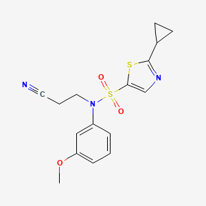 molecular formula C16H17N3O3S2 B7012002 N-(2-cyanoethyl)-2-cyclopropyl-N-(3-methoxyphenyl)-1,3-thiazole-5-sulfonamide 