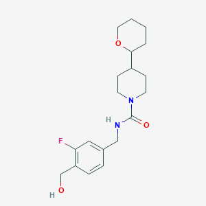 molecular formula C19H27FN2O3 B7012316 N-[[3-fluoro-4-(hydroxymethyl)phenyl]methyl]-4-(oxan-2-yl)piperidine-1-carboxamide 