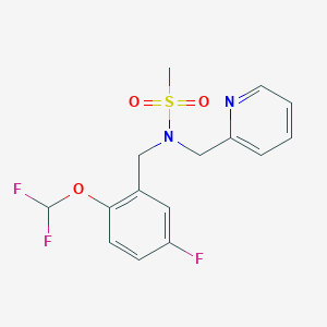 molecular formula C15H15F3N2O3S B7012391 N-[[2-(difluoromethoxy)-5-fluorophenyl]methyl]-N-(pyridin-2-ylmethyl)methanesulfonamide 