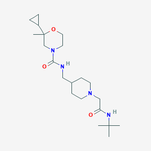 molecular formula C21H38N4O3 B7012868 N-[[1-[2-(tert-butylamino)-2-oxoethyl]piperidin-4-yl]methyl]-2-cyclopropyl-2-methylmorpholine-4-carboxamide 