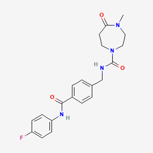 molecular formula C21H23FN4O3 B7012912 N-[[4-[(4-fluorophenyl)carbamoyl]phenyl]methyl]-4-methyl-5-oxo-1,4-diazepane-1-carboxamide 