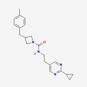 molecular formula C21H26N4O B7013039 N-[2-(2-cyclopropylpyrimidin-5-yl)ethyl]-3-[(4-methylphenyl)methyl]azetidine-1-carboxamide 