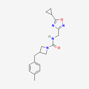 molecular formula C18H22N4O2 B7013057 N-[(5-cyclopropyl-1,2,4-oxadiazol-3-yl)methyl]-3-[(4-methylphenyl)methyl]azetidine-1-carboxamide 