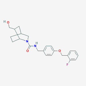 molecular formula C23H27FN2O3 B7013179 N-[[4-[(2-fluorophenyl)methoxy]phenyl]methyl]-6-(hydroxymethyl)-2-azabicyclo[2.2.2]octane-2-carboxamide 