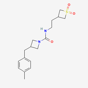 molecular formula C17H24N2O3S B7013279 N-[2-(1,1-dioxothietan-3-yl)ethyl]-3-[(4-methylphenyl)methyl]azetidine-1-carboxamide 