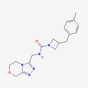 molecular formula C18H23N5O2 B7013283 N-(6,8-dihydro-5H-[1,2,4]triazolo[3,4-c][1,4]oxazin-3-ylmethyl)-3-[(4-methylphenyl)methyl]azetidine-1-carboxamide 