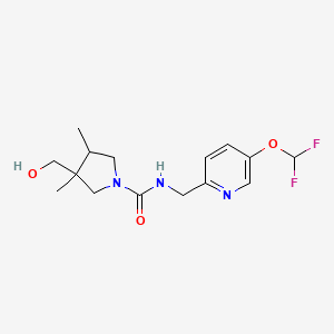 molecular formula C15H21F2N3O3 B7013342 N-[[5-(difluoromethoxy)pyridin-2-yl]methyl]-3-(hydroxymethyl)-3,4-dimethylpyrrolidine-1-carboxamide 