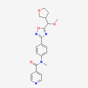 molecular formula C21H22N4O4 B7013366 N-[4-[5-[methoxy(oxolan-3-yl)methyl]-1,2,4-oxadiazol-3-yl]phenyl]-N-methylpyridine-4-carboxamide 