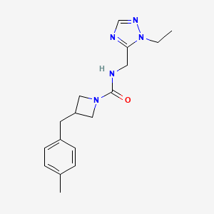 molecular formula C17H23N5O B7013379 N-[(2-ethyl-1,2,4-triazol-3-yl)methyl]-3-[(4-methylphenyl)methyl]azetidine-1-carboxamide 