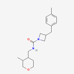 molecular formula C19H28N2O2 B7013540 N-[(3-methyloxan-4-yl)methyl]-3-[(4-methylphenyl)methyl]azetidine-1-carboxamide 