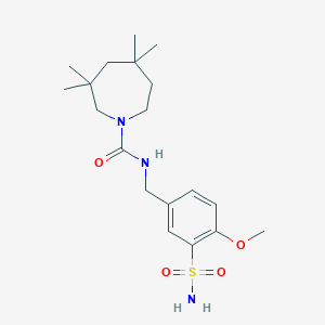 molecular formula C19H31N3O4S B7013637 N-[(4-methoxy-3-sulfamoylphenyl)methyl]-3,3,5,5-tetramethylazepane-1-carboxamide 