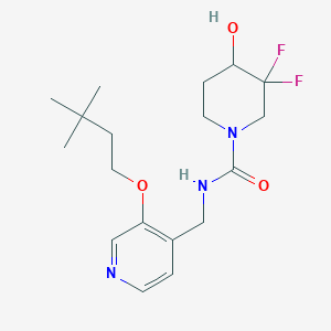 molecular formula C18H27F2N3O3 B7013649 N-[[3-(3,3-dimethylbutoxy)pyridin-4-yl]methyl]-3,3-difluoro-4-hydroxypiperidine-1-carboxamide 