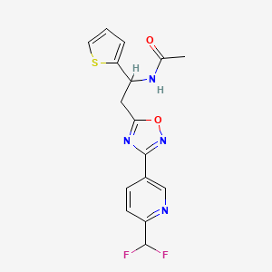 molecular formula C16H14F2N4O2S B7013791 N-[2-[3-[6-(difluoromethyl)pyridin-3-yl]-1,2,4-oxadiazol-5-yl]-1-thiophen-2-ylethyl]acetamide 