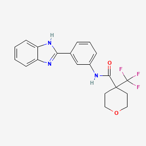 molecular formula C20H18F3N3O2 B7014350 N-[3-(1H-benzimidazol-2-yl)phenyl]-4-(trifluoromethyl)oxane-4-carboxamide 