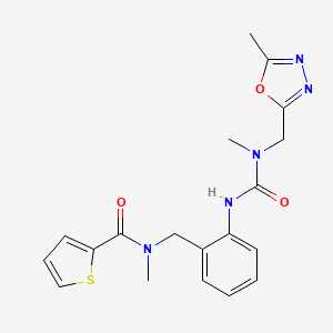 molecular formula C19H21N5O3S B7014642 N-methyl-N-[[2-[[methyl-[(5-methyl-1,3,4-oxadiazol-2-yl)methyl]carbamoyl]amino]phenyl]methyl]thiophene-2-carboxamide 