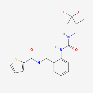 molecular formula C19H21F2N3O2S B7014651 N-[[2-[(2,2-difluoro-1-methylcyclopropyl)methylcarbamoylamino]phenyl]methyl]-N-methylthiophene-2-carboxamide 