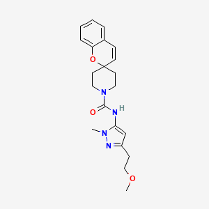 molecular formula C21H26N4O3 B7014882 N-[5-(2-methoxyethyl)-2-methylpyrazol-3-yl]spiro[chromene-2,4'-piperidine]-1'-carboxamide 