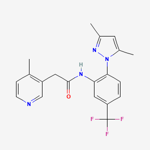 molecular formula C20H19F3N4O B7014918 N-[2-(3,5-dimethylpyrazol-1-yl)-5-(trifluoromethyl)phenyl]-2-(4-methylpyridin-3-yl)acetamide 