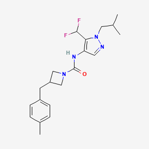 molecular formula C20H26F2N4O B7014977 N-[5-(difluoromethyl)-1-(2-methylpropyl)pyrazol-4-yl]-3-[(4-methylphenyl)methyl]azetidine-1-carboxamide 