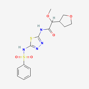molecular formula C15H18N4O5S2 B7015432 N-[5-(benzenesulfonamido)-1,3,4-thiadiazol-2-yl]-2-methoxy-2-(oxolan-3-yl)acetamide 