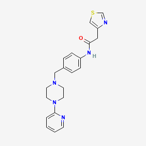 molecular formula C21H23N5OS B7015658 N-[4-[(4-pyridin-2-ylpiperazin-1-yl)methyl]phenyl]-2-(1,3-thiazol-4-yl)acetamide 