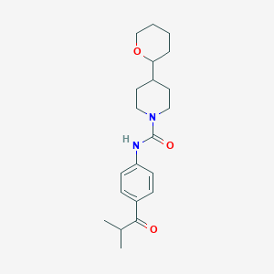 molecular formula C21H30N2O3 B7015706 N-[4-(2-methylpropanoyl)phenyl]-4-(oxan-2-yl)piperidine-1-carboxamide 