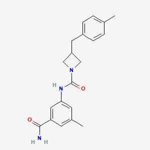 molecular formula C20H23N3O2 B7015739 N-(3-carbamoyl-5-methylphenyl)-3-[(4-methylphenyl)methyl]azetidine-1-carboxamide 