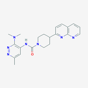 molecular formula C21H25N7O B7015918 N-[3-(dimethylamino)-6-methylpyridazin-4-yl]-4-(1,8-naphthyridin-2-yl)piperidine-1-carboxamide 