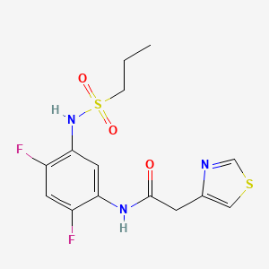 molecular formula C14H15F2N3O3S2 B7016047 N-[2,4-difluoro-5-(propylsulfonylamino)phenyl]-2-(1,3-thiazol-4-yl)acetamide 