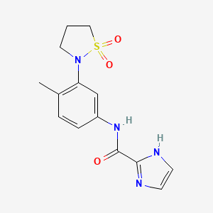 molecular formula C14H16N4O3S B7016249 N-[3-(1,1-dioxo-1,2-thiazolidin-2-yl)-4-methylphenyl]-1H-imidazole-2-carboxamide 