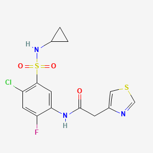 molecular formula C14H13ClFN3O3S2 B7016261 N-[4-chloro-5-(cyclopropylsulfamoyl)-2-fluorophenyl]-2-(1,3-thiazol-4-yl)acetamide 