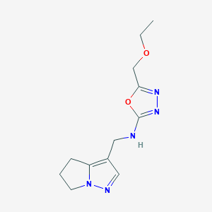 molecular formula C12H17N5O2 B7016845 N-(5,6-dihydro-4H-pyrrolo[1,2-b]pyrazol-3-ylmethyl)-5-(ethoxymethyl)-1,3,4-oxadiazol-2-amine 