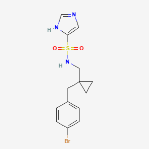 molecular formula C14H16BrN3O2S B7016985 N-[[1-[(4-bromophenyl)methyl]cyclopropyl]methyl]-1H-imidazole-5-sulfonamide 