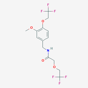 molecular formula C14H15F6NO4 B7017709 N-[[3-methoxy-4-(2,2,2-trifluoroethoxy)phenyl]methyl]-2-(2,2,2-trifluoroethoxy)acetamide 